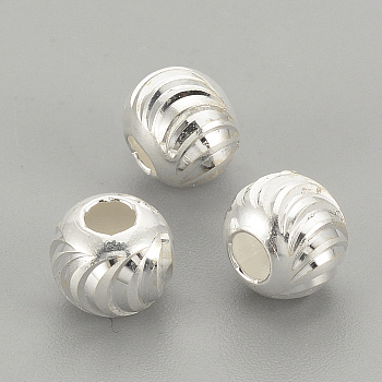 925 Sterling Silver Beads, Fancy Cut Round, Silver, 6x5mm, Hole: 2mm