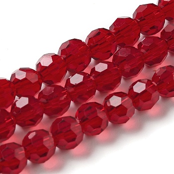 Transparent Glass Beads, Faceted(32 Facets), Round, Dark Red, 6mm, Hole: 1mm, about 98pcs/strand, 20.47 inch(52cm)