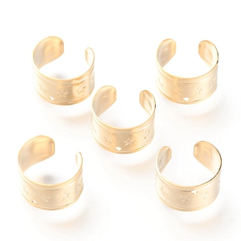 304 Stainless Steel Ear Cuff Findings, with Hole and Star Pattern, Golden, 11x7mm, Hole: 1mm