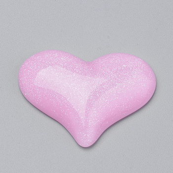 Glitter Resin Cabochons, Heart, Pink, 24.5x32x6mm