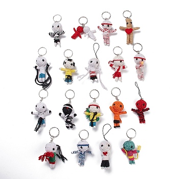 Cotton Thread Keychain, with Foam and Iron Key Rings, Human, Mixed Color, 9~14cm