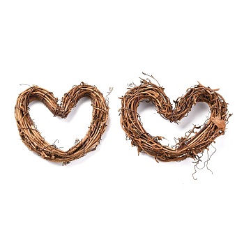 Heart Shape Rattan Vine Branch Wreath Hoop, for DIY Easter Christmas Party Decors, BurlyWood, 9~9.3x9.5~11x1.5~1.8cm, Inner Diameter: 3.5~4x7~8cm