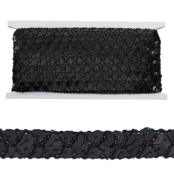 Polyestre Lace Trim, with Glitter Chip, Flat, Garment Accessories, Black, 1/2 inch(14x1mm), about 14.22 Yards(13m)/Card