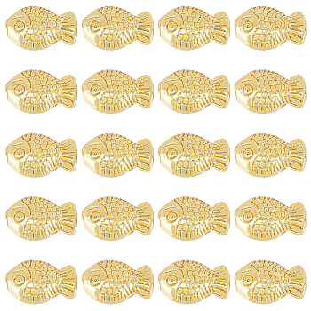 Brass Beads, Long-Lasting Plated, Fish, Golden, 10x7x4mm, Hole: 1mm, 100pcs/box