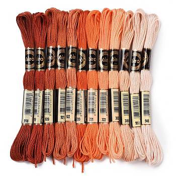 12 Skeins 12 Colors 6-Ply Polyester Embroidery Floss, Cross Stitch Threads, Gradient Color, Orange, 0.5mm, about 8.75 Yards(8m)/Skein, 12 skeins/set