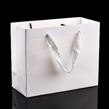 Rectangle Paper Bags with Rope Handles, for Gift Bags and Shopping Bags, White, 30x10x25cm