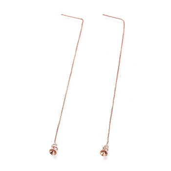 Brass Stud Earring Findings, Ear Thread, with Box Chains and Bead Cap Pendant Bails, Rose Gold, 109mm, Pin: 0.8mm