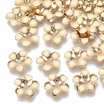 Brass Bead Caps, Nickel Free, 5-Petal, Flower, Real 18K Gold Plated, 8.5x9x1.5mm, Hole: 1.4mm