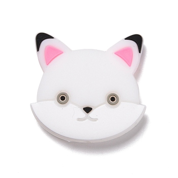 Silicone Focal Beads, Cat, White, 30x31x9mm, Hole: 2.5mm