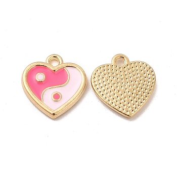 Alloy Enamel Charms, Heart with Yin Yang, Mixed Color, Golden, 14x13.5x1.7mm, Hole: 1.6mm