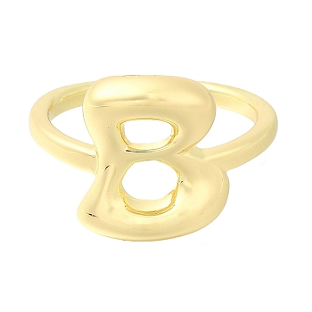 Rack Plating Brass Open Cuff Rings, Long-Lasting Plated, Letter, Letter B, 14mm