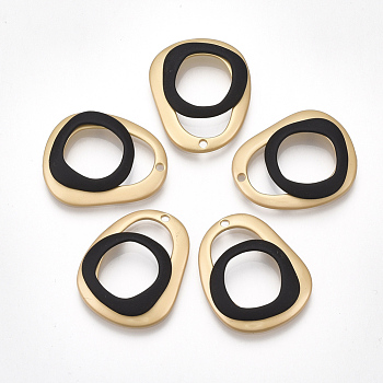 Smooth Surface Spray Painted Alloy Pendants, Oval, Matte Gold Color, Black, 29x24x4.5mm, Hole: 2mm