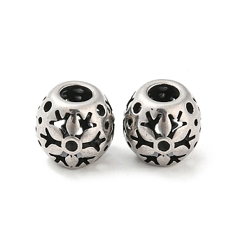 316 Surgical Stainless Steel  Beads, Snowflake, Antique Silver, 10x9mm, Hole: 4mm