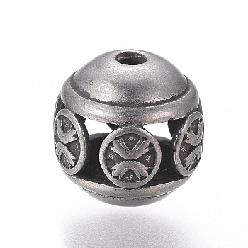 304 Stainless Steel Beads, Rondelle, Hollow, Antique Silver, 10.5x10mm, Hole: 1.6mm