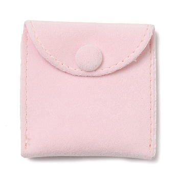 Velvet Jewelry Bags, Jewelry Storage Pouches with Snap Button, Square, Misty Rose, 7x7x1cm