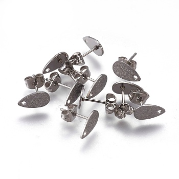304 Stainless Steel Stud Earring Findings, Textured, Teardrop, Stainless Steel Color, 10x6x0.7mm, Hole: 1.2mm, Pin: 0.7mm