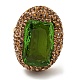 bague réglable rectangle en verre olive avec strass(RJEW-D005-09G)-2