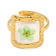 Pale Green Square Epoxy Resin with Dry Flower Adjustable Rings(RJEW-G304-03G-02)-2