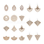 48Pcs 12 Style Undyed Natural Wooden Big Pendants, Laser Cut Shapes, Mixed Shapes, Antique White, 4pcs/style(WOOD-MP0001-01)