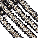 3Yards Cotton Lace Ribbons, with Plastic Imitation Pearl Beads, with 1Pc Cardboard Display Card, Black, 1-1/8 inch(30mm)(OCOR-GF0006-24A)