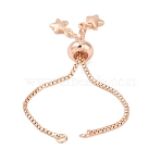Brass Slider Bracelets Making, Rack Plating, Long-Lasting Plated, Rose Gold, Star, 4-3/4 inch(12cm), Hole: 1.2mm(KK-F891-17RG-01)