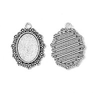 Vintage Tibetan Style Alloy Flower Pendant Cabochon Bezel Settings, Cadmium Free & Lead Free, Antique Silver, Tray: 18x25mm, 40x30x2mm, Hole: 3.5mm, about 148pcs/kg(weight include the bag)(TIBEP-O006-03AS)