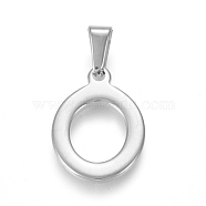 304 Stainless Steel Pendants, Stainless Steel Color, Initial Letter.O, 21x15x1.8mm, Hole: 3x7mm(STAS-F106-95P-O-01)