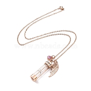 Glass Hourglass and Wing Urn Ashes Pendant Necklace with Rhinestone, Word In My Heart 201 Stainless Steel Memorial Jewelry for Men Women, Rose Gold, 22 inch(55.88cm)(BOTT-PW0001-034RG)