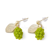 Resin Grape Shape Dangle Stud Earrings with 925 Sterling Silver Pin, Light Gold Alloy Jewelry for Women, Yellow Green, 25mm, Pin: 1mm(EJEW-E266-01LG)
