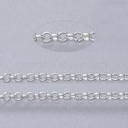 Brass Rolo Chains, Belcher Chains, Soldered, with Spool, Cadmium Free & Lead Free, Silver Color Plated, 2x0.6mm, about 16.4 Feet(5m)/roll(X-CHC-S008-002F-S)