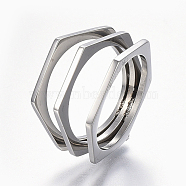 304 Stainless Steel Wide Band Finger Rings, Hexagon, Size 6~9, Stainless Steel Color, 16~19mm(RJEW-E153-02P)