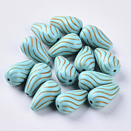 Plating Acrylic Beads, Golden Metal Enlaced, Teardrop, Dark Turquoise, 16.5x10mm, Hole: 1mm, about 535pcs/500g(OACR-S029-107)