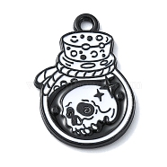 Halloween Theme Alloy Enamel Pendants, Black, Bottle Charm, Skull, 23.5x15x1.5mm, Hole: 2mm(X-FIND-Q102-01C)