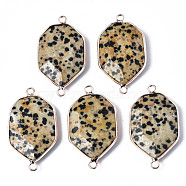 Natural Dalmatian Jasper Links Connectors, with Edge Rose Gold Plated Brass Findings, Faceted, Polygon, 39~40x22~23x5~7mm, Hole: 2.5mm(G-S359-280F)