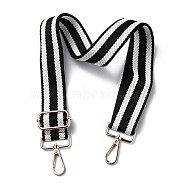 Adjustable Nylon Bag Chains Strap, with Light Gold Iron Swivel Clasps, for Bag Replacement Accessories, Black & White, Stripe Pattern, 82~147x3.9cm(AJEW-P059-05)