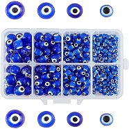Handmade Evil Eye Lampwork Round Beads, Blue, 4mm/6mm/8mm/10mm, Hole: 1mm, about 390pcs/set(LAMP-OC0001-01)
