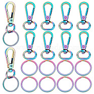 Elite 10Pcs Rainbow Color Zinc Alloy Keychain Clasps, with 10Pcs Ion Plating(IP) 304 Stainless Steel Split Key Rings, Clasps: 47x22x6mm, Hole: 16x6mm, Inner Diameter: 10mm, Key Rings: 25x2mm(FIND-PH0006-45)