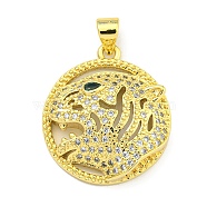 Brass Micro Pave Cubic Zirconia Pendants, Ring with Leopard Charms, Real 18K Gold Plated, 23x20.5x5.8mm, Hole: 4x3mm(KK-K354-08D-G)