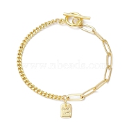 Brass Charm Bracelets, Curb Chains & Paperclip Chains Bracelets for Women, Golden, Rectangle, 7-1/2 inch(19cm)(BJEW-JB10392-03)