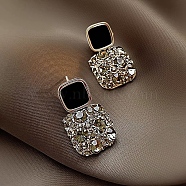 Alloy Rhinestone Dangle Earrings for Women, Enamel Earings, 925 Sterling Silver Pin, Square, 10mm(WG80053-25)