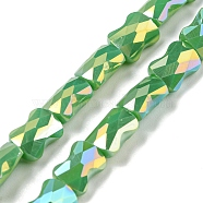 AB Color Plated Glass Beads Strands, Faceted Bamboo Stick, Medium Sea Green, 8x6x4~4.5mm, Hole: 1.2mm, about 70pcs/strand, 21.57''(54.8cm)(EGLA-P051-06B-B01)