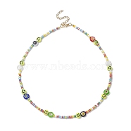 Flower & Smile Face Acrylic & Seed Beaded Necklace for Women, Colorful, 15.87 inch(40.3cm)(NJEW-JN04303)