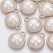 UV Plating ABS Plastic Pendants, with ABS Plastic Imitation Pearl, Flat Round, Light Gold, Creamy White, 19x15.5x7mm, Hole: 2mm(KY-N007-63)