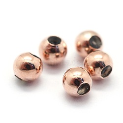 925 Sterling Silver Beads, with Rubber inside, Round, Rose Gold, 3mm, Hole: 0.6mm(STER-I016-106A-RG)