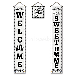 Polyester Hanging Sign for Home Office Front Door Porch Decorations, Rectangle & Square, Word Give Thanks, White, 180x30cm and 30x30cm, 3pcs/set(HJEW-WH0023-028)