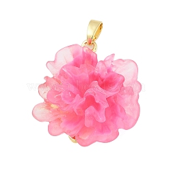 Rack Plating Brass Pendants, with Resin, Cadmium Free & Lead Free, Long-Lasting Plated, Real 18K Gold Plated, Flower, Hot Pink, 26x24x13mm, Hole: 4x2.5mm(KK-C082-15G-03)