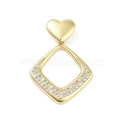 Rack Plating Brass Micro Pave Clear Cubic Zirconia Pendants, Long-Lasting Plated, Lead Free & Cadmium Free, Rhombus, 38mm, Hole: 4x7.5mm, rhombus: 31x28x3mm(KK-H474-19G-09)