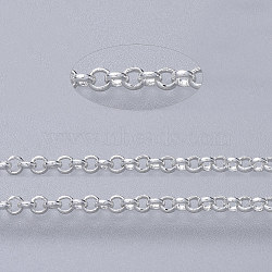 Brass Rolo Chains, Belcher Chains, Soldered, with Spool, Cadmium Free & Lead Free, Silver Color Plated, 2x0.6mm, about 16.4 Feet(5m)/roll(X-CHC-S008-002F-S)