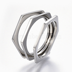 Tarnish Resistant 304 Stainless Steel Wide Band Finger Rings, Hexagon, Size 6~9, Stainless Steel Color, 16~19mm(RJEW-E153-02P)