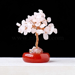 Natural Rose Quartz Chips Tree Decorations, Gemstone Base with Copper Wire Feng Shui Energy Stone Gift for Home Office Desktop Decoration, 50~60mm(PW-WG37911-03)